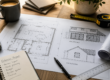 Architectural drawings and house extension plans on a desk, representing the planning stage of a home extension project in Newton Abbot.