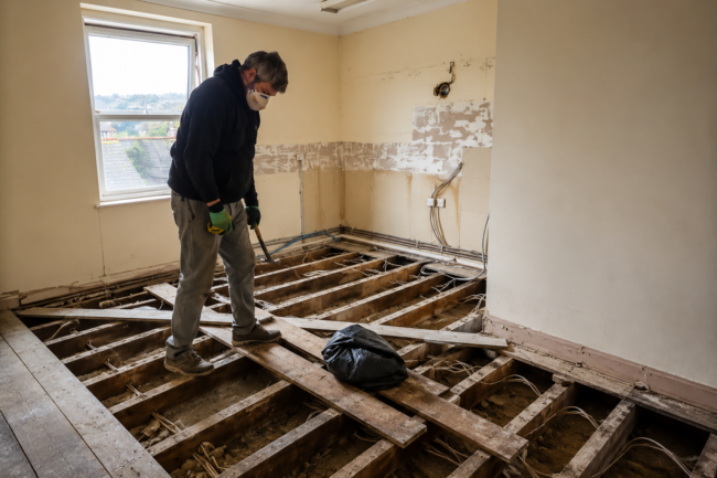 Building project renovation in Devon with exposed floor joists