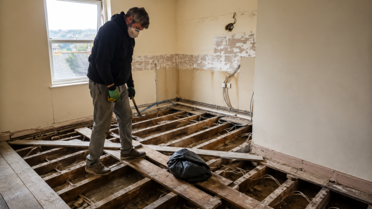 Building project renovation in Devon with exposed floor joists